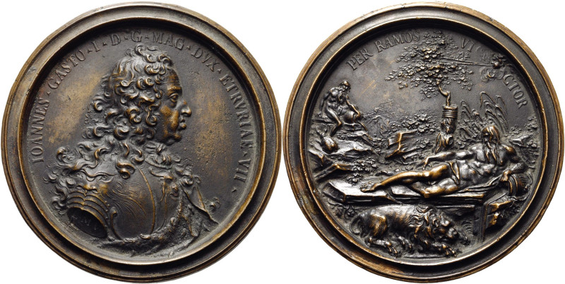 ITALIE, AE médaille, 1732, Weber. Jean-Gaston de Médicis, grand-duc de Toscane. ...