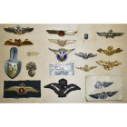 lot de 16 ailes et insignes métalliques, la plupart de pilotes et de personnels navigants, métal ou tissu, à identifier.