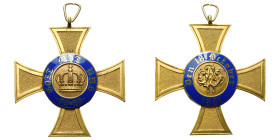 ALLEMAGNE, PRUSSE, Ordre de la Couronne, croix de 4e classe, 3e modèle avec grosse couronne (1869-1918), en bronze doré, marque HS sur la tranche du m...