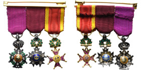 BELGIQUE, groupe de 3 miniatures ornées de pierres: chevalier de l’Ordre de Léopold (modèle unilingue civil), chevalier de l’Ordre de la Couronne et c...