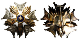 BELGIQUE, Ordre de la Couronne, plaque de grand officier en argent et vermeil (88 mm), avec pastille Fibru Fisch au revers. Dans son écrin.

Ayant a...