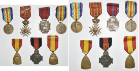 BELGIQUE, lot familial de 7 décorations et 3 brevets relatifs à la guerre 1914-1918: croix de guerre (avec palme), croix de l’Yser (avec brevet), croi...