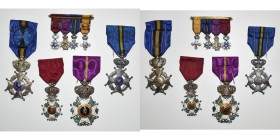 BELGIQUE, lot de 4 décorations: chevalier de l’Ordre de Léopold (modèle civil bilingue avec rayure centrale dorée sur le ruban), chevalier de l’Ordre ...