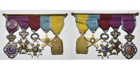 BELGIQUE et CONGO BELGE, groupe de 5 décorations montées sur une tringle métallique: officier de l’Ordre royal du Lion (unilingue ), chevalier de l’Or...