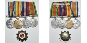 GRANDE-BRETAGNE, groupe de 4 médailles montées sur une barrette: British War Medal 1914-1920 et Victory Medal (attribuées sur la tranche "J. 54589 D.D...