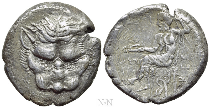 BRUTTIUM. Rhegion. Tetradrachm (Circa 435-425 BC). 

Obv: Lion’s head facing; ...