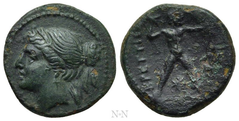 BRUTTIUM. The Brettii. Ae (Circa 214-211 BC). 

Obv: NIKA. 
Diademed head of ...