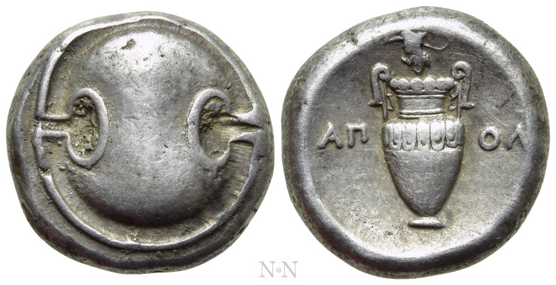 BOEOTIA. Thebes. Stater (Circa 363-338 BC). Apol-, magistrate.

Obv: Boeotian ...