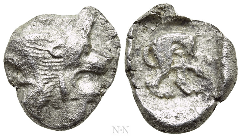 ASIA MINOR. Uncertain. Diobol (5th century BC). 

Obv: Head of roaring lion ri...