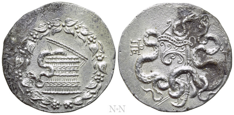 MYSIA. Pergamon. Cistophor (Circa 166-67 BC). 

Obv: Cista mystica with serpen...