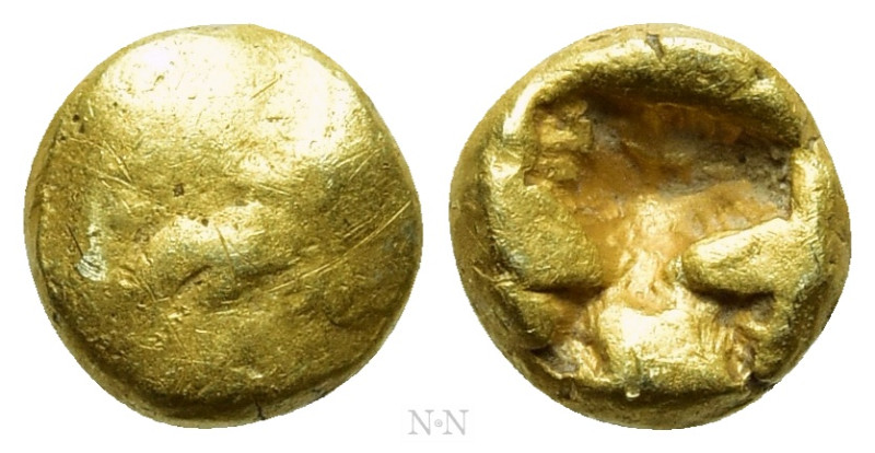 IONIA. Uncertain. EL 1/48 Stater (6th century BC). 

Obv: Plain globular surfa...