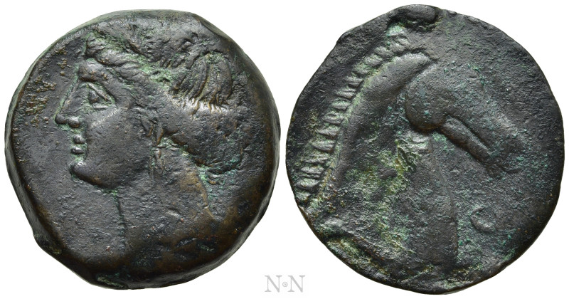 CARTHAGE. Ae (Circa 300-264 BC). Mint on Sardinia. 

Obv: Wreathed head of Tan...