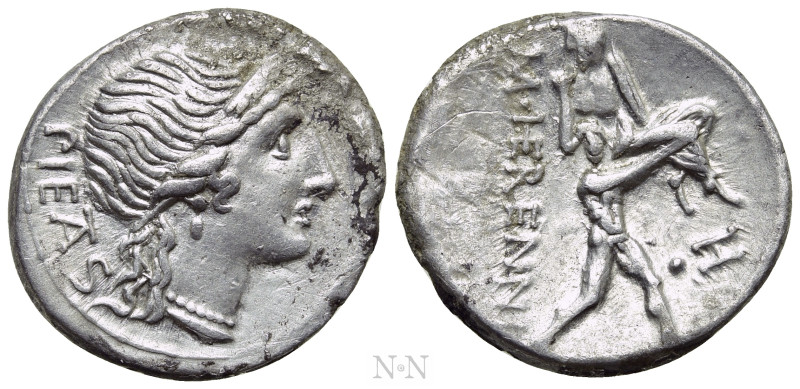 M. HERENNIUS. Denarius (108-107 BC). Rome. 

Obv: PIETAS. 
Diademed head of P...