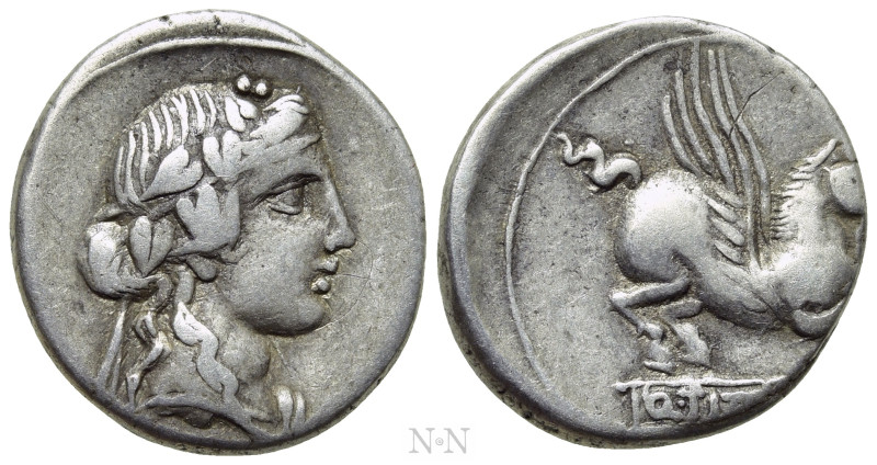 Q. TITIUS. Denarius (90 BC). Rome. 

Obv: Head of Liber or young Bacchus right...