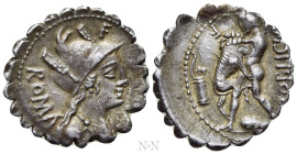 C. POBLICIUS Q.F. Serrate Denarius (80 BC). Rome