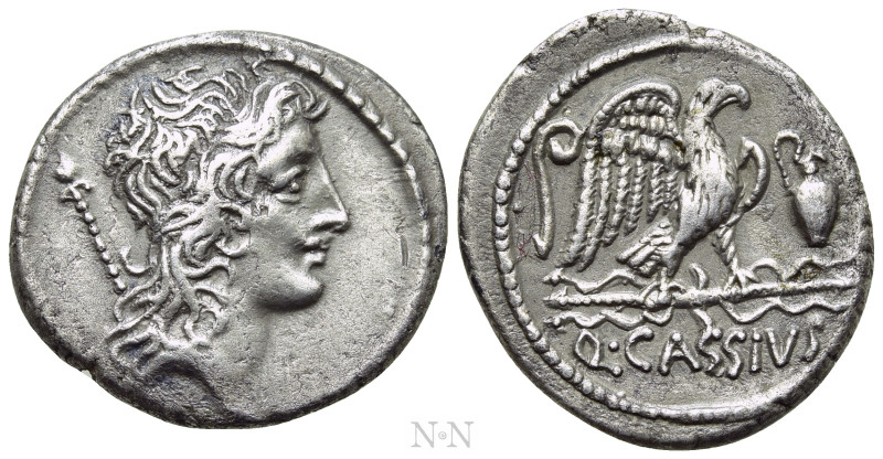 Q. CASSIUS LONGINUS. Denarius (55 BC). Rome. 

Obv: Head of Genius Populi Roma...