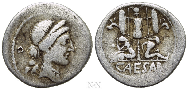 JULIUS CAESAR. Denarius (46-45 BC). Military mint traveling with Caesar in Spain...