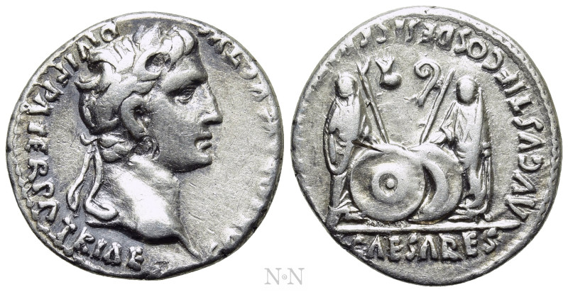 AUGUSTUS (27 BC-14 AD). Denarius. Lugdunum. 

Obv: CAESAR AVGVSTVS DIVI F PATE...