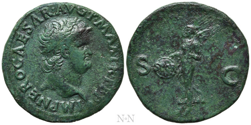 NERO (54-68). As. Lugdunum. 

Obv: IMP NERO CAESAR AVG P MAX TR P P P. 
Bare ...