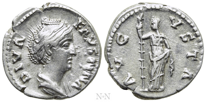 DIVA FAUSTINA I (Died 140/1). Denarius. Rome. 

Obv: DIVA FAVSTINA. 
Draped b...