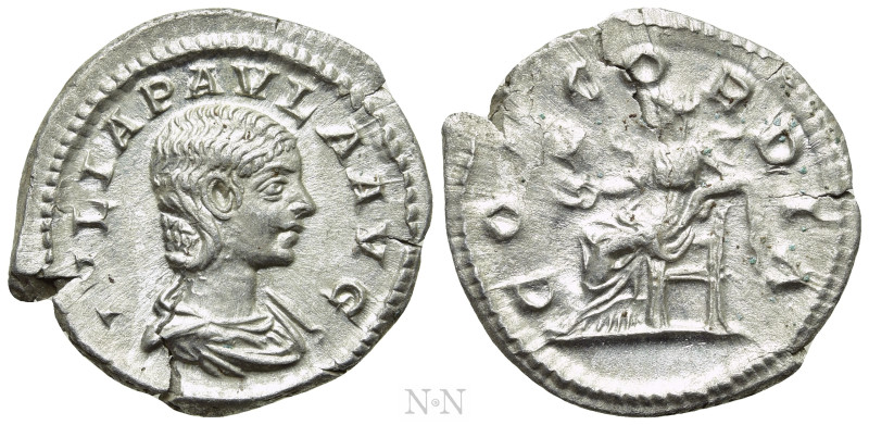 JULIA PAULA (Augusta, 219-220). Denarius. Rome. 

Obv: IVLIA PAVLA AVG. 
Drap...