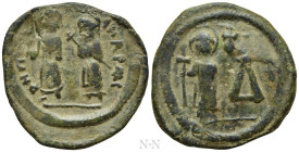 MAURICE TIBERIUS, with CONSTANTINA and THEODOSIUS (582-602). Half Follis or 4 Pentanummia. Cherson