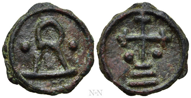 BASIL I THE MACEDONIAN (867-886). Ae. Cherson. 

Obv: Large B set upon base; p...