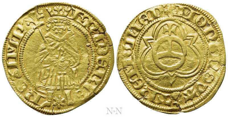 GERMANY. Friedrich III (1452-1493). GOLD Goldgulden. Dortmund. 

Obv: FRIDЄRIC...