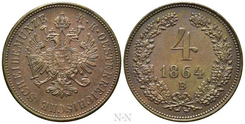 AUSTRIAN EMPIRE. Franz Joseph I (1848-1916). 4 Kreuzer (1864-B). Kremnitz. 

O...