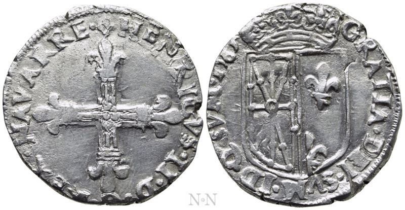 FRANCE. Navarre. Henry III (1572-1610). 1/4 Ecu. Saint-Palais (1585). 

Obv: H...