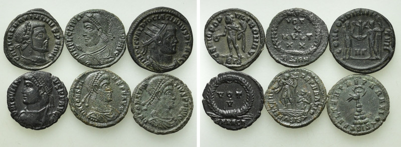 6 Late Roman Coins. 

Obv: .
Rev: .

. 

Condition: See picture.

Weigh...