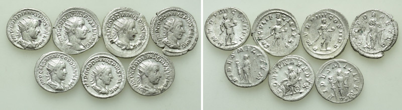 7 Antoniniani of Gordianus III. 

Obv: .
Rev: .

. 

Condition: See pictu...