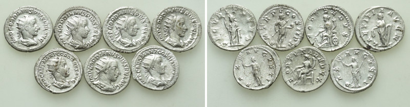 7 Antoniniani of Gordianus III. 

Obv: .
Rev: .

. 

Condition: See pictu...