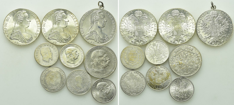 9 Silver Coins of Austria; Maria Theresia, Franz Joseph etc. 

Obv: .
Rev: ....