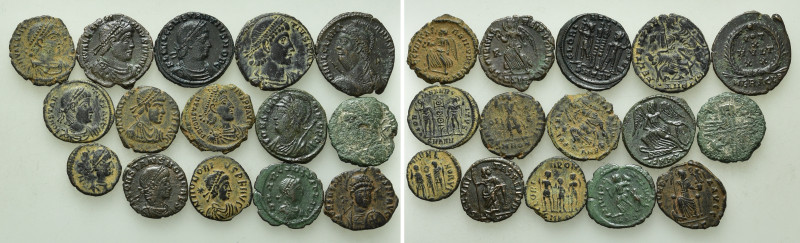 15 Late Roman Coins; Including Rare Types. 

Obv: .
Rev: .

. 

Condition...