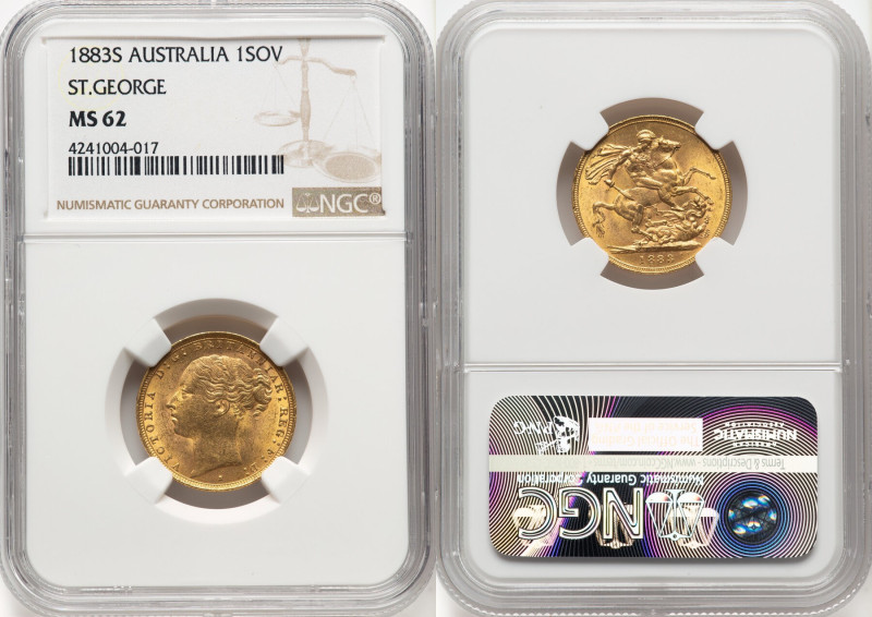 Victoria gold "St. George" Sovereign 1883-S MS62 NGC, Sydney mint, KM7. HID09801...