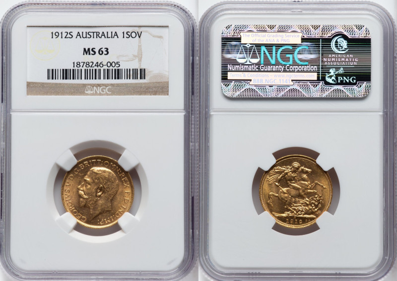 George V gold Sovereign 1912-S MS63 NGC, Sydney mint, KM29, S-4003, Fr-39. HID09...