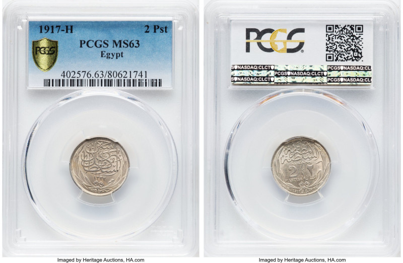 British Protectorate. Hussein Kamil 2 Piastres AH 1335 (1917)-H MS63 PCGS, Heato...