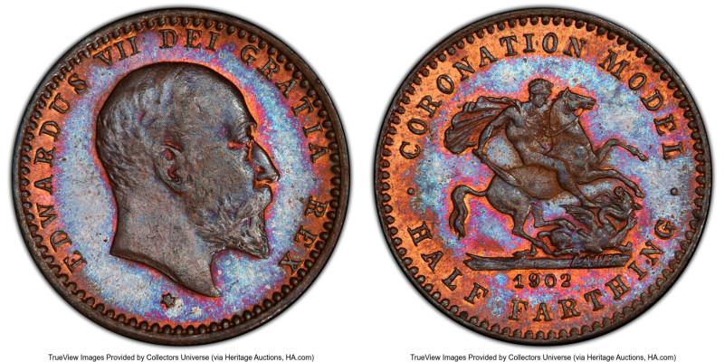 Edward VII Pair of Certified Fractional Farthings 1902 PCGS, 1) 1/2 "Coronation ...