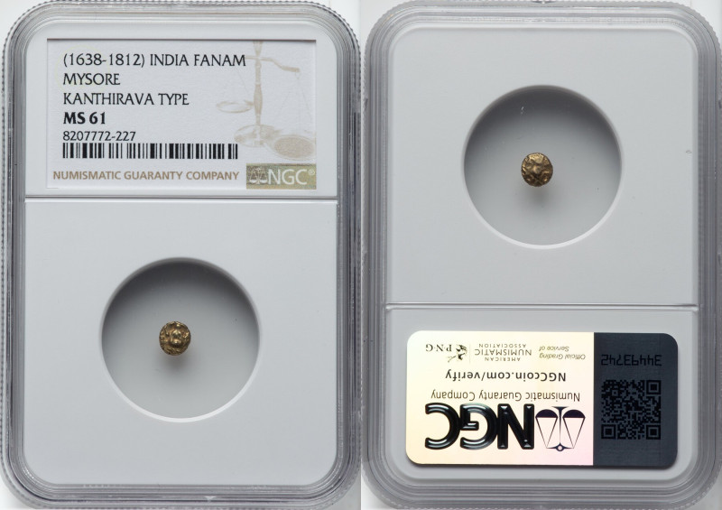 Mysore 10-Piece Lot of Certified gold Fanam ND (1638-1812) MS61 NGC, Fr-1338. Ka...