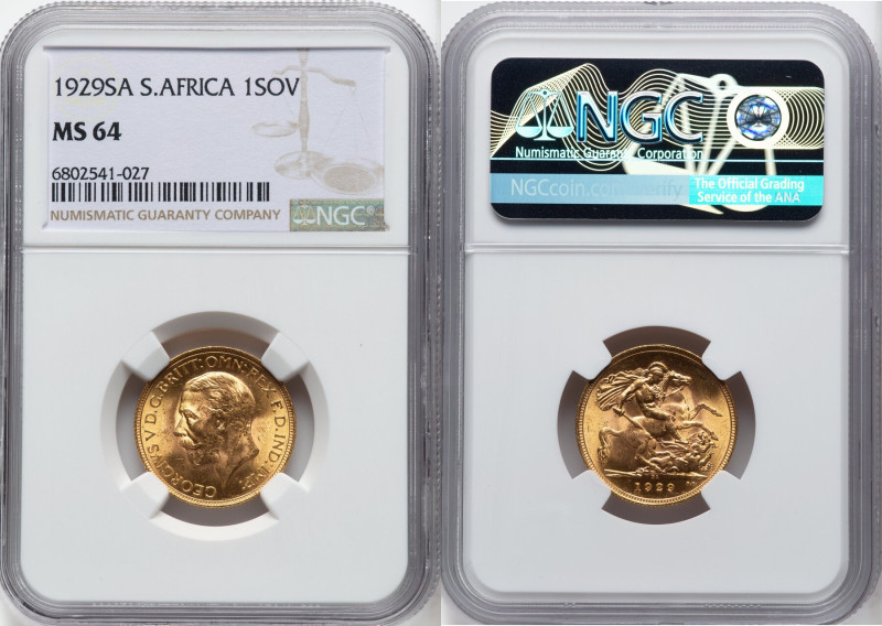 George V gold Sovereign 1929-SA MS64 NGC, Pretoria mint, KM-A22, S-4005. HID0980...