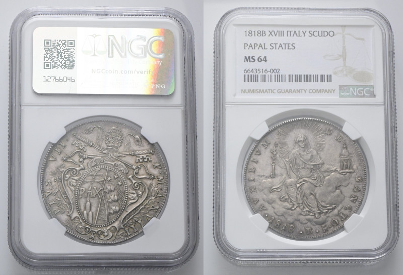 BOLOGNA Pio VII (Barnaba Chiaramonti), 1800-1823. Scudo 1818 a. XVIII. Ag gr. 26...