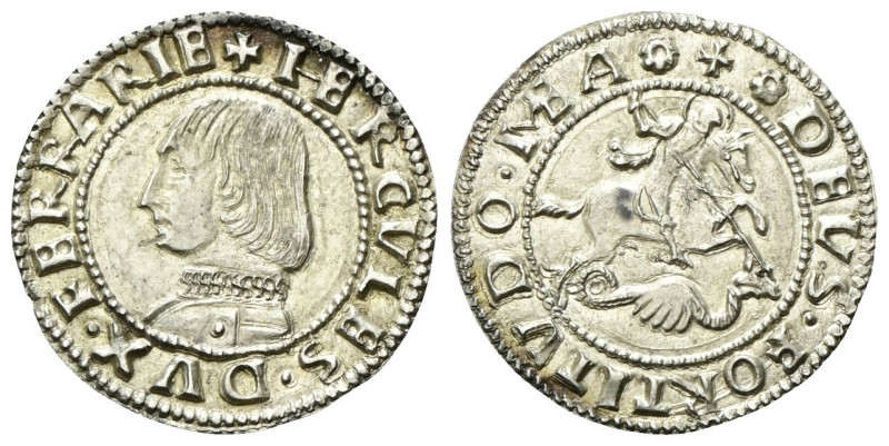 FERRARA Ercole I d’Este, 1471-1505. Grossone. Ag gr. 3,88 Dr. + HERCVLES•DVX• FE...