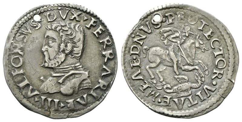 FERRARA Alfonso I d’Este, 1505-1534. Mezza Lira o 10 Soldi. Ag gr. 5,48 Dr. ▴ALF...