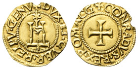 GENOVA Dogi Biennali, 1528-1797. II Fase, 1541-1637. Scudo d'oro del Sole s. data. Au gr. 3,16 Dr. +DVX• ET• GVBER•REIPV•GENV. Castello sormontato da ...