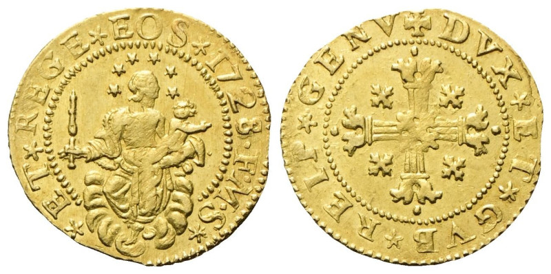 GENOVA Dogi Biennali, 1528-1797. III Fase, 1637-1797. Mezza Doppia 1728. Au gr. ...