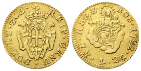 GENOVA Dogi Biennali, 1528-1797. III Fase, 1637-1797. 24 Lire 1792 stemma vecchio. Au gr. 6,22 Dr. DUX• ET• GUB• - REIP•GENU•. Stemma coronato tra due...