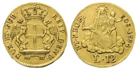 GENOVA Dogi Biennali, 1528-1797. III Fase, 1637-1797. 12 Lire 1794. Au gr. 3,13 Dr. DUX• ET• GUB• - REIP•GENU•. Stemma coronato tra due grifi. Rv. ET•...