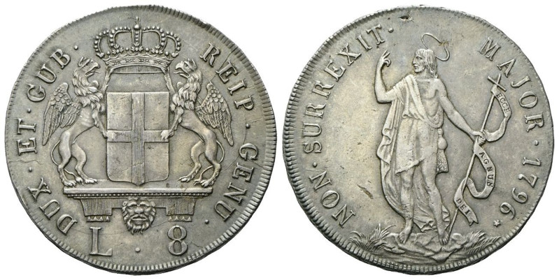 GENOVA Dogi Biennali, 1528-1797. III Fase, 1637-1797. 8 Lire 1796. Ag gr. 33,11 ...