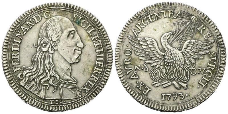 SICILIA Ferdinando IV (I) di Borbone, 1759-1816. Oncia da 30 Tarì 1793. Ag gr. 6...